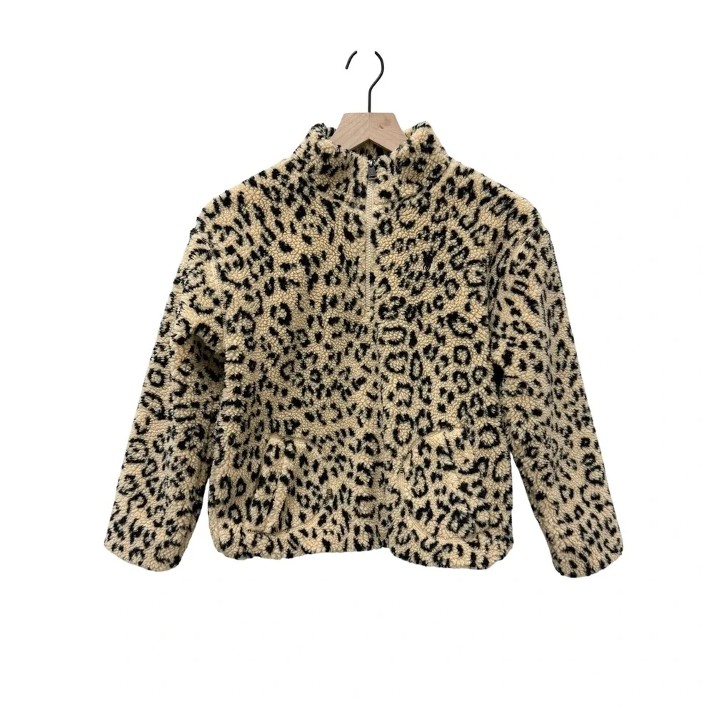 Polo Ralph Lauren Kids Leopard Print Sherpa Fleece Quarter Zip Pullover‎ L 12-14